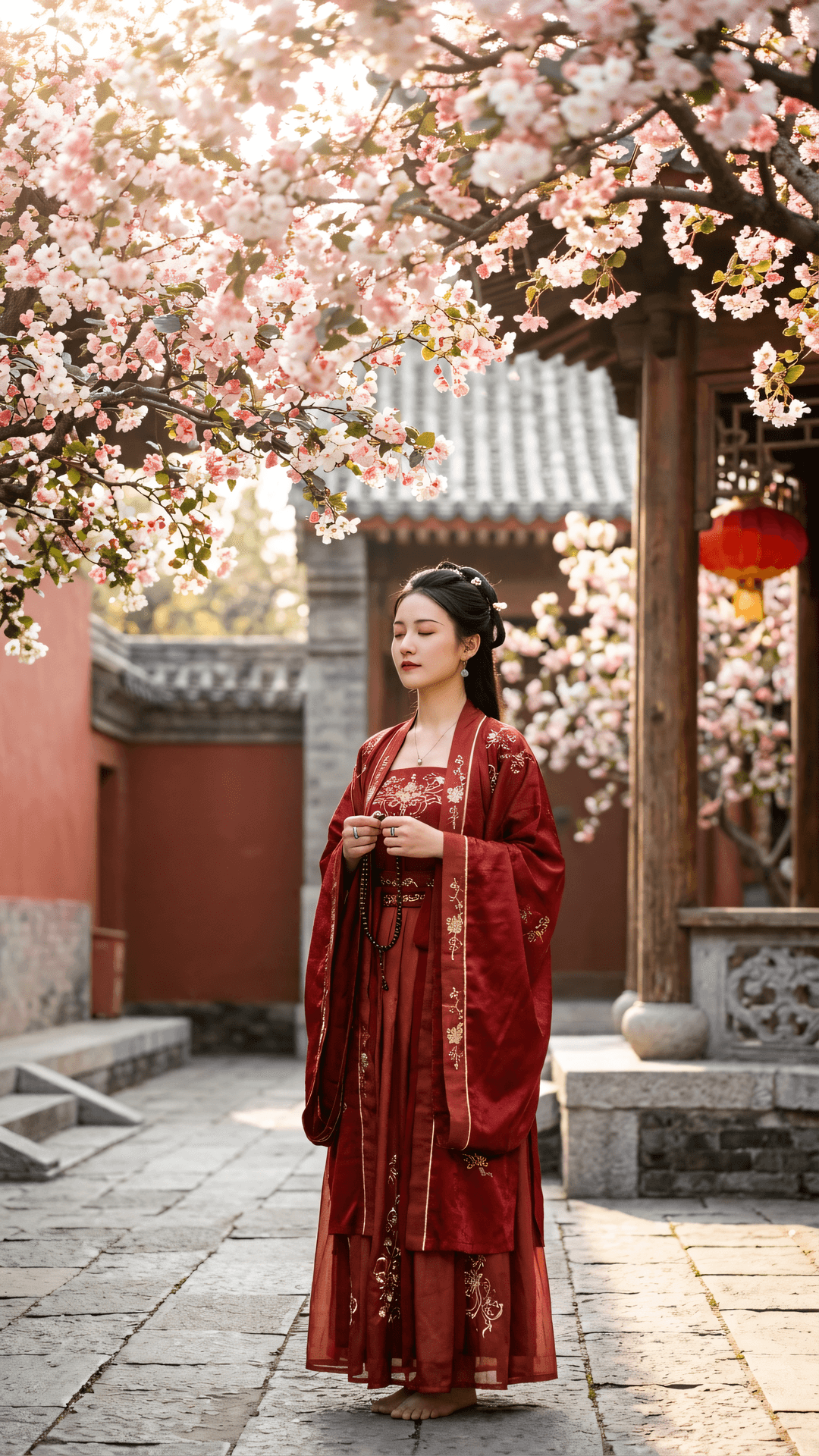 海棠半绽旧时红，根深方得岁岁同。莫道春光易散去，此心常在报初衷。