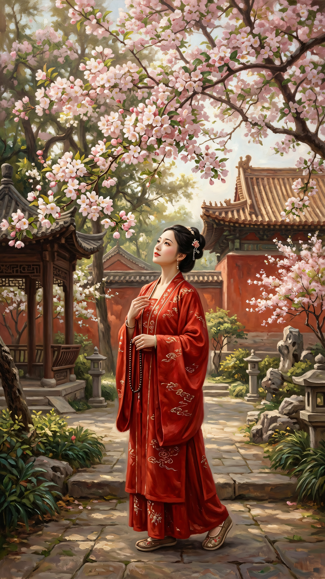 世事如潮，起落皆因缘；心香一瓣，静对海棠开。万变不离其宗，如如不动是真。