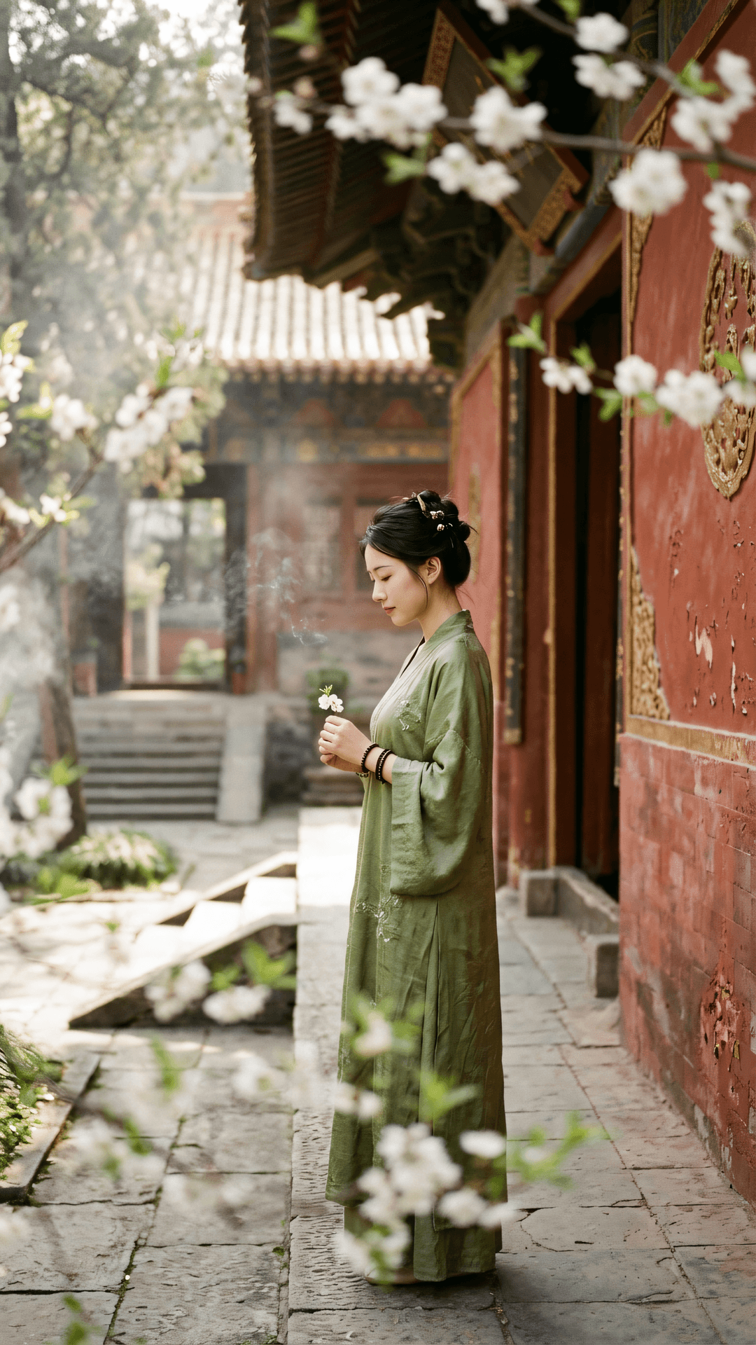 春色满园无处隐，红墙掩映现真如。世间纷扰皆云影，定水无波任卷舒。