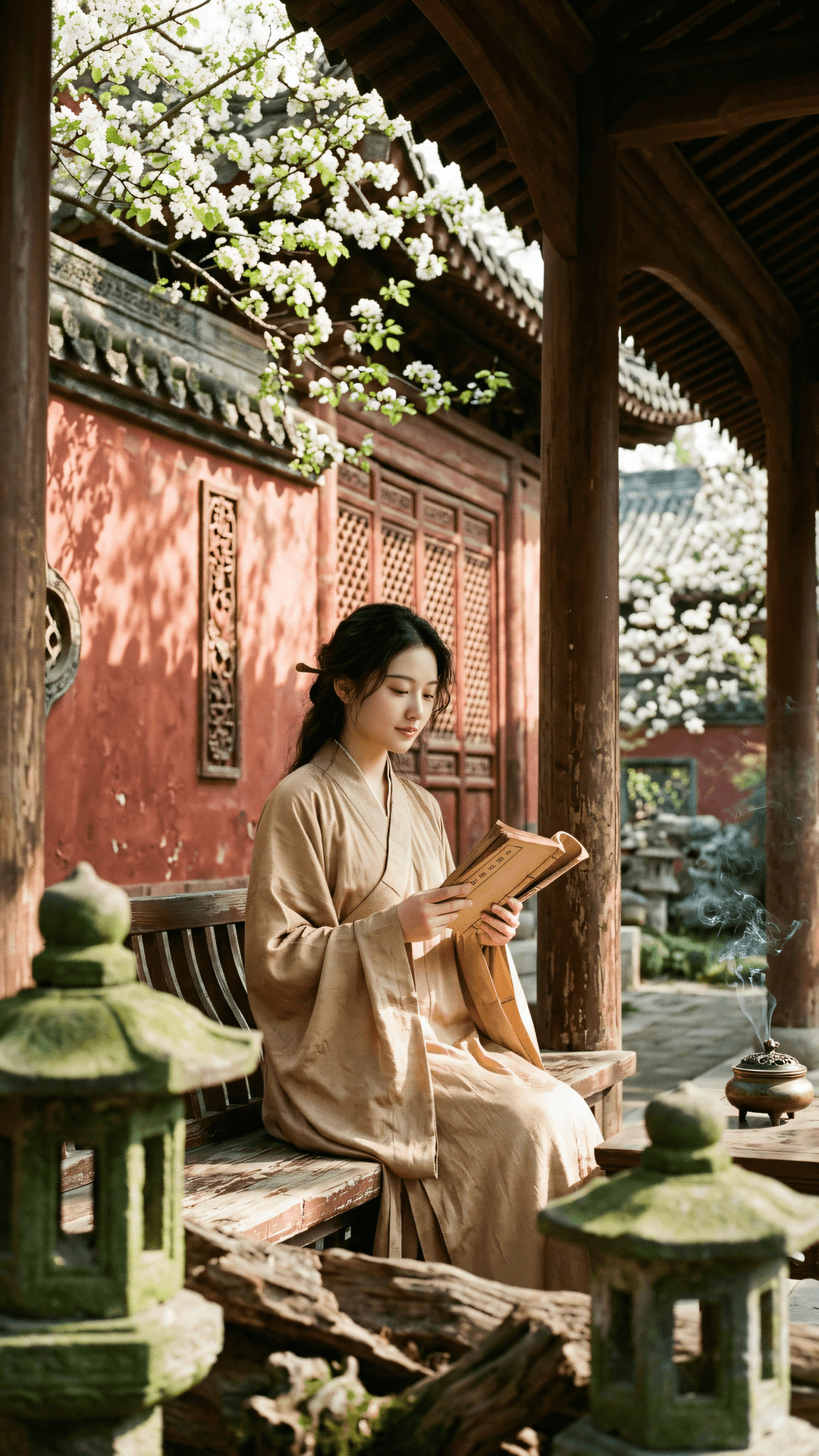万卷经书何处觅，春风笔底现心香。一花一叶皆般若，不向红尘向法航。