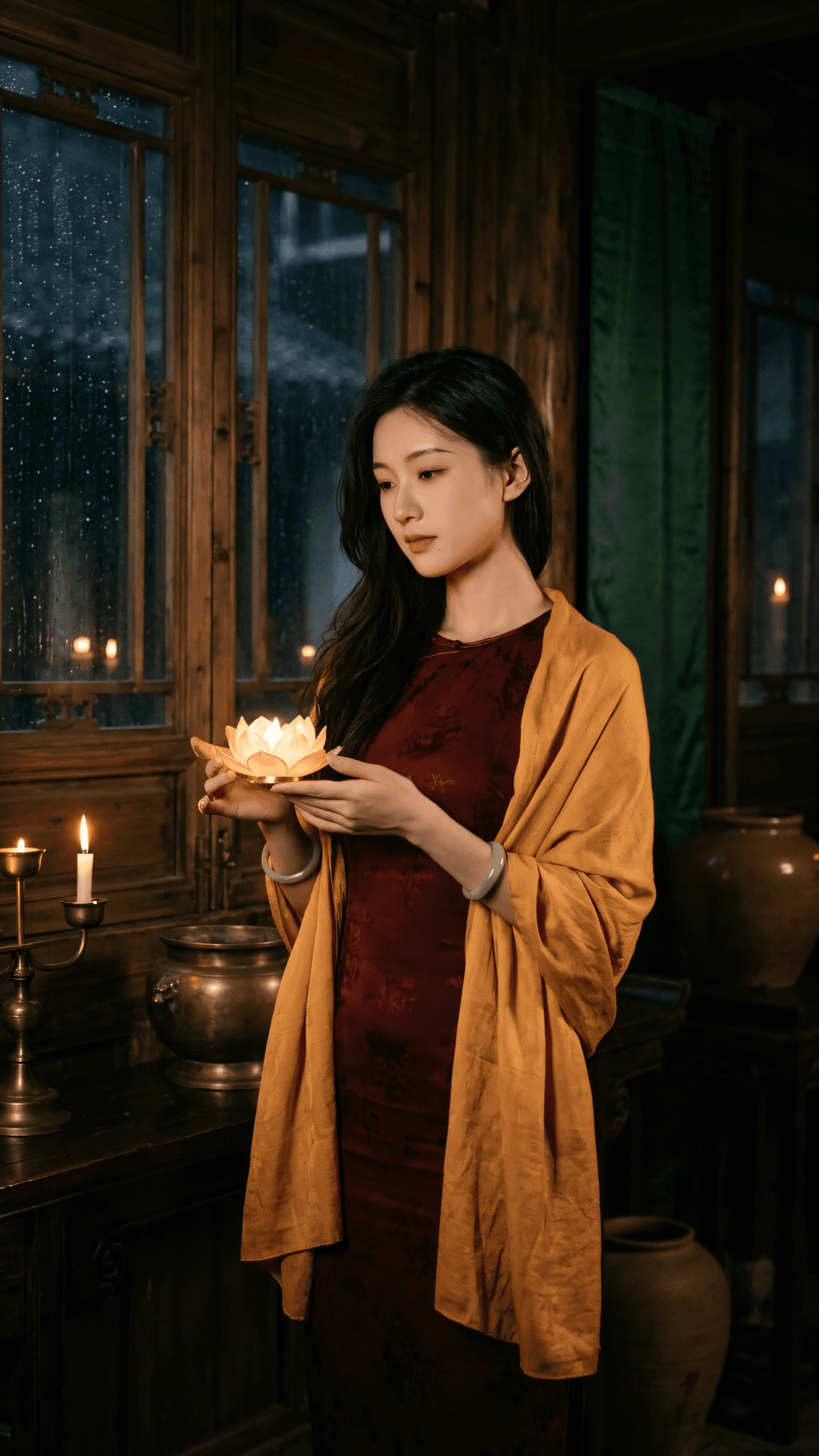 万事不由人计较，一生且自任随缘。心头无事秋月明，雨落空窗梦亦禅。