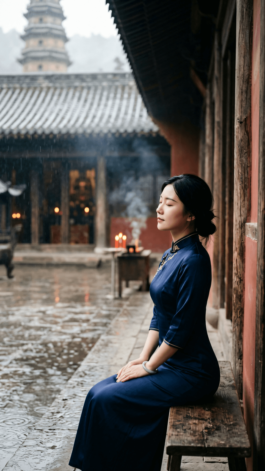 独坐空堂听雨声，半生喧闹尽随风。心无外物禅机现，一念弥陀万境空。